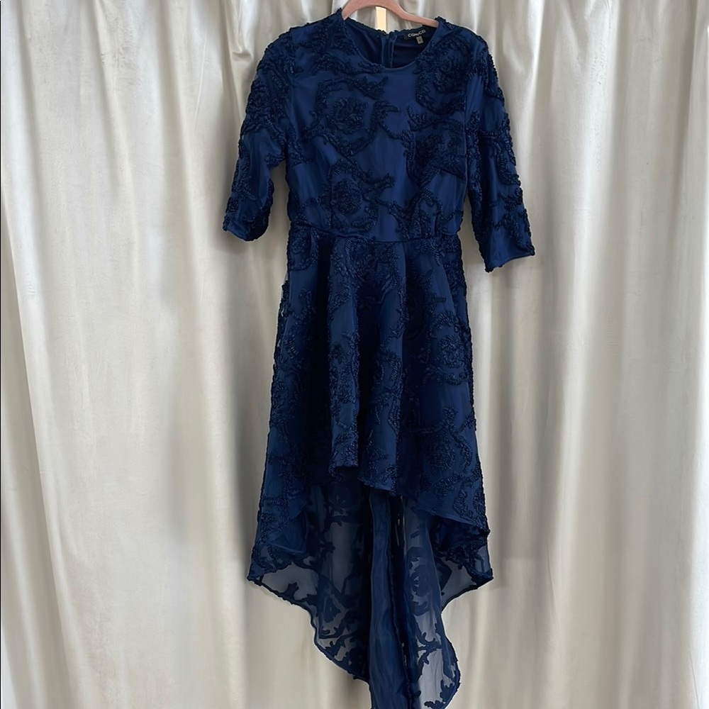 High-Low Navy Embroidered Dress - Women